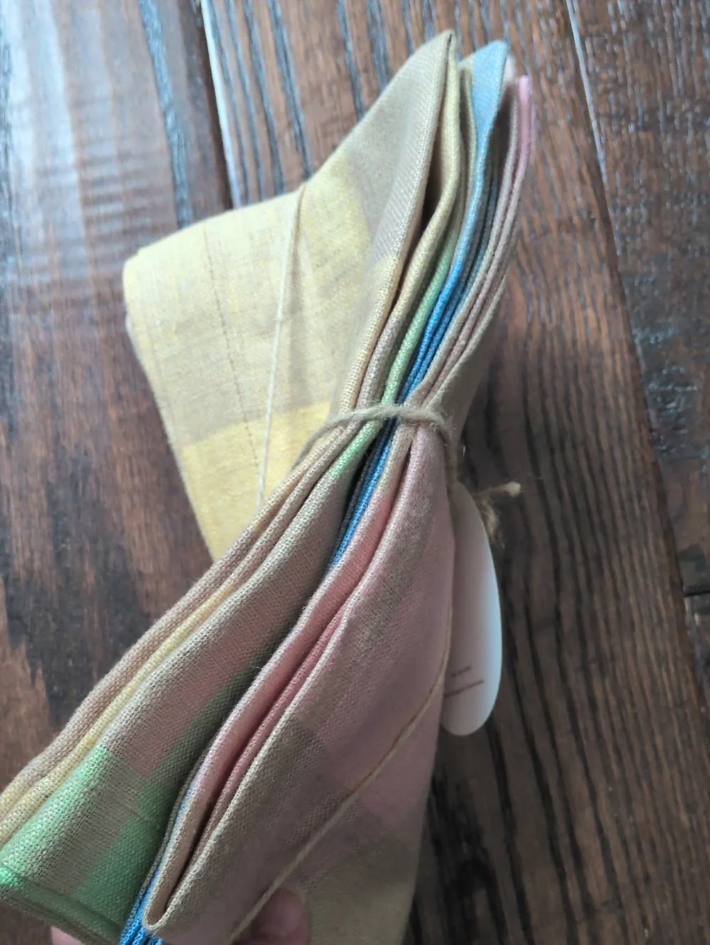 POTTERY BARN I NWT 4 Pastel Pink, Green, Yellow, & Blue Gingham Easter Napkins